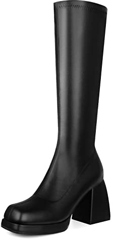 STALOV Women's Go Go Retro Platform Boots, Black, 6 UK