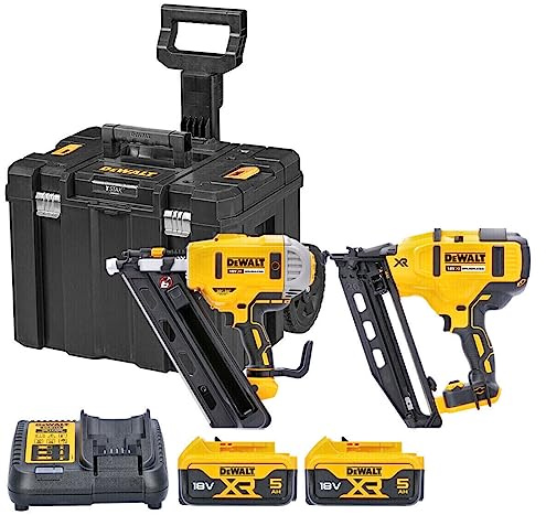 DeWalt DCK264P2T 18V XR Cordless Brushless Framing & Finishing Nailer Twin Pack with 2 x 5.0Ah Batteries, Charger & TSTAK Rolling Case