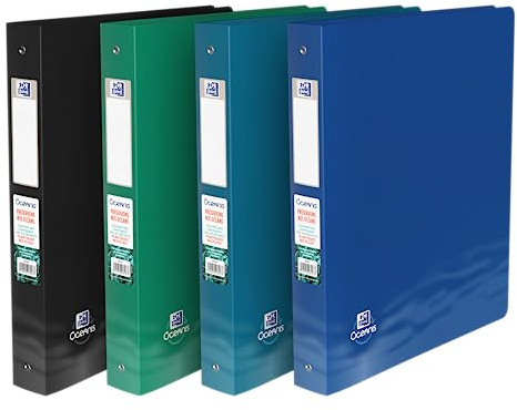 OXFORD Classeur Oceanis A4XL Dos 40mm 4 Anneaux Ronds Couverture Polypro recyclé Opaque Couleurs assorties