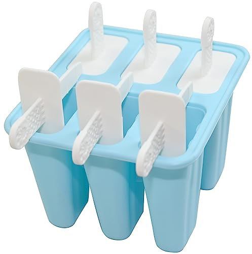 Ram® Silicone Ice Cream Mould Ice Lolly Mould FDA Certified Food Ice Pop Maker Popsicle Molds with Sticks and Drip Guards (6, Blue)