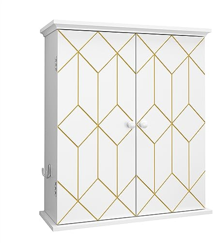 HOLTICO Armario medicinal para baño, armario de pared, armario de cocina, armario colgante blanco con estante ajustable, armario independiente para cocina, baño, dormitorio