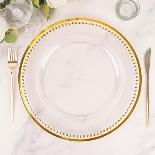 Efavormart 6 Pack 13 Beaded Gold Clear Acrylic Charger Plate, Plastic Round Dinner Charger Event Tabletop Decor