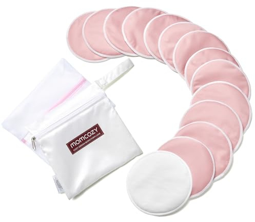 Momcozy Reusable Nursing Pads, Innovative Use of One Way Moisture-Wicking Fabric & 3-Layer Washable Breast Pads, Ultra-Thin Design, Light and Unburden, 14 Pack + Wet & Dry Separation Bag + Wash Bag