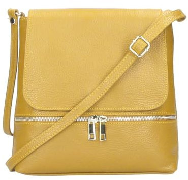 OBC Made in Italy Damen Leder Tasche Messenger Crossbody Handtasche Schultertasche Crossover Umhängetasche Shopper Damentasche Überschlagtasche Tablettasche bis ca. 7-9 Zoll Gelb