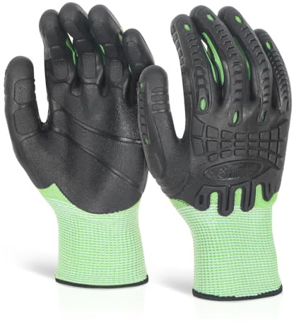 Beeswift Glovezilla Cut Resistant Fully Coated Impact Glove/Tear Resistance Safety Gloves Personal Protective Equipment Work Gloves PPE Workwear – Green/Black - Large - 1 Pair