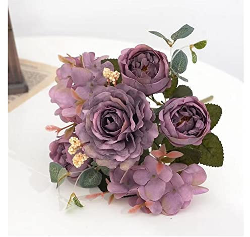 GLigeT Fleurs Artificielles Fleurs artificielles rétro Soie Rose Bouquet Hortensia Pivoine Vintage mariée Tenant Fausses Plantes Maison Mariage décoration Accessoires Fausses Fleurs (Color : C)