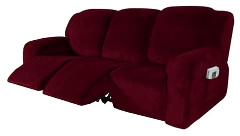 XHDZSW Stretchhusse Für Relaxsessel, Komplett Sesselschoner, 1/2/3 Sitzer Stretch Relaxsessel Bezüge, Samt Elastisch Sesselbezug Für Fernsehsessel Liege Sessel (Weinrot,3 Sitzer)