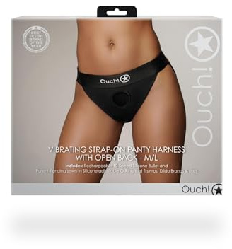 OUCH! Classic Vibrators Slip Strap on with Bullet Vibrating Strap-on Panty Harness Open Back Black