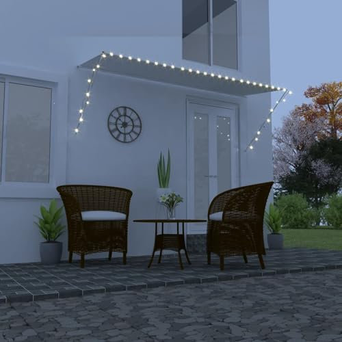 BaraSh Einziehbare Markise mit LED 350×150 cm Creme Klemmmarkise Einziehbar, Sonnenschutz für Fenster Terrasse Balkon
