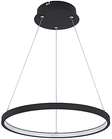 Pendelleuchte Ring Hängeleuchte rund LED Lampen Wohnzimmer hängend Modern, aus Metall in schwarz-matt opal, 1x LED 19W 800Lm warmweiß, DxH 38,5x120 cm
