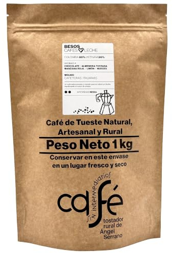 CAFE SIN INTERMEDIARIOS - Besos - Café de Colombie pour cafetière italienne - moka 1Kg - Torréfaction hebdomadaire - Emballé et moulu à l'expédition - Intensité de saveur moyenne