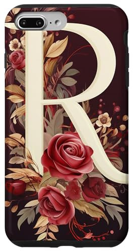 Initial Letter R Maroon Floral Case for iPhone 7 Plus/8 Plus