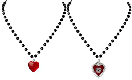 JJDreams 2 Stück Gothic Punk Halskette Schwarze Perlenkette mit Herz-Anhänger Devil's Eye für Frauen