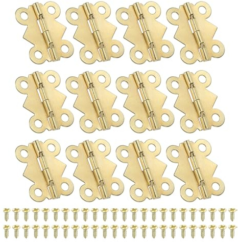 PATIKIL Bisagras Pequeñas para Cajas de Joyería de 7/8, Paquete de 12 Bisagras de Mariposa Mini de 180 grados para Cajas de Joyería con 48 Tornillos para Armario, Dorado