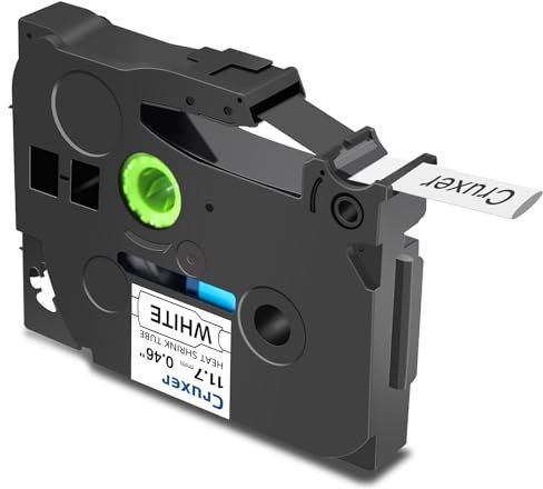 Cruxer 1er-Packung Kompatibel für Brother P-touch HSE-231 Schrumpfschlauch Schriftband，Schwarz auf Weiß Etikettenband 0,46'' 11.7mm x 1.5m Schriftband Ersatz für PT-E300 PT-D200 PT-H105