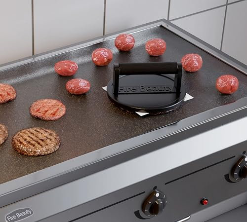 Fire Beauty Burger Press,Cast Iron 6.5 Grill Press with Wood Handle,Food-Grade Smash Burger Press for Seared Bacon,Steak&Burger,Pre-Seasoned