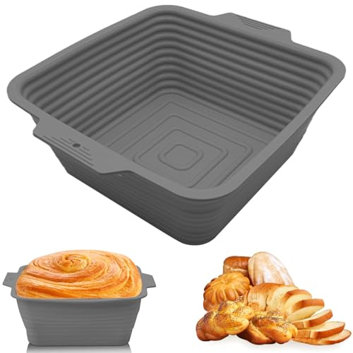 Silikon-Brotgärkorb - Brot-Banneton-Gärkörbchen für Sauerteig, BPA-freie Brotbackschüssel aus Silikon, Banneton-Brotgärkörbchen (Grau, Quadratisch)