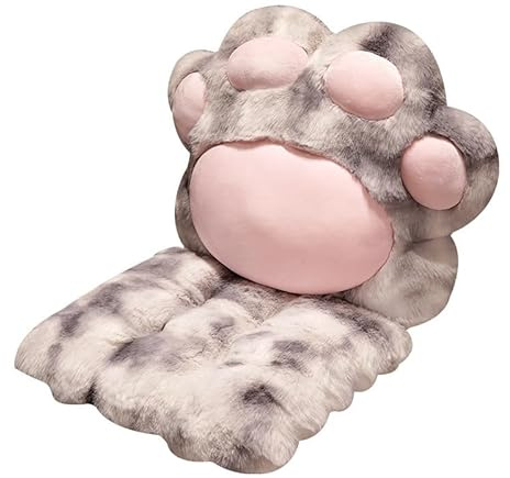 2 in 1 Detechable Chair Cushion Fluffy Paw Lumbar Support Pillow Pain Relief Office Chair Pad with Back Support Square Plush Armchair Seat Cushion for Home Office Balcony Sofa Car Wheel Chair (Grey)