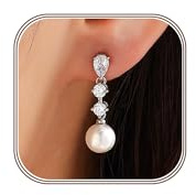 HARJJME Perlen Ohrringe Silber 925 Hängend Damen 14K Vergoldet Zirkonia Glitzer Lange Gold Ohrhänger Hypoallergene Wasserfest Modeschmuck Hochzeit Geschenk für Frauen Mama Teenager Mädchen