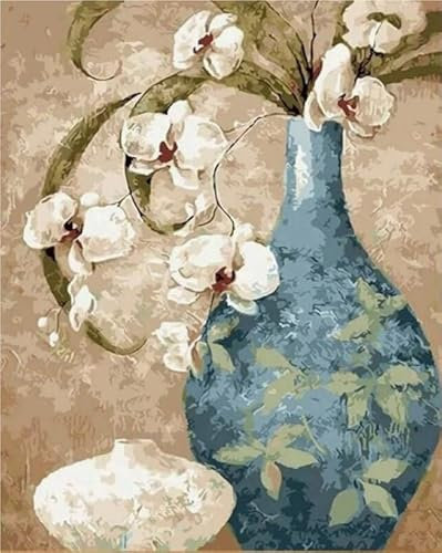 Blume Malen Nach Zahlen Erwachsene Bastelset, Paint by Numbers Vase Malen Nach Zahlen Anfänger, DIY Ölgemälde Leinwand Set mit 3 Set Pinsels und Farbe, Zimmer Deko 90x120 cm, Geschenk für Frauen