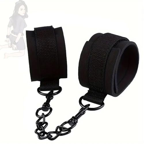 1 set di manette nere in nylon con catena metallica per giochi di ruolo