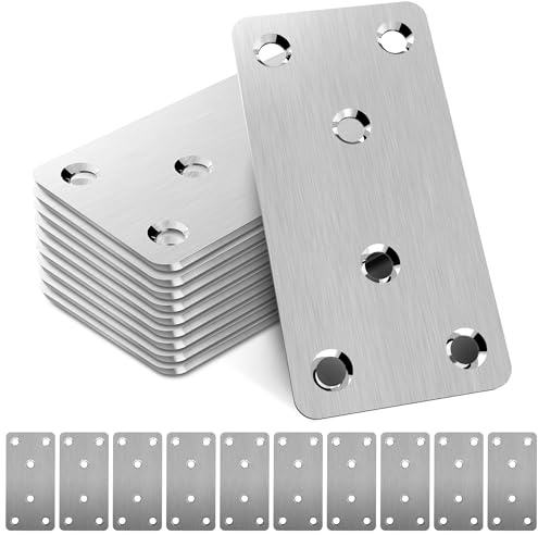 Metal Flat Brackets 10pcs, 80 × 40 × 1.75mm Mending Plates | Heavy Duty Stainless Steel Sleeper Brackets for Fence Post and Timber Fixing and Joining