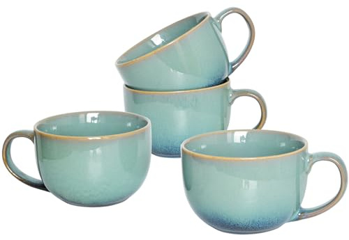 Bosmarlin Ceramic Jumbo Coffee Mug Set of 4, 23 Oz, Large Mug Soup Bowls with Handles, Dishwasher and Microwave Safe (Pale Green)