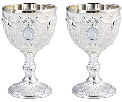 Elictech Verre à calice vintage en forme de calice royal en relief - Gobelet vintage en alliage de zinc - Décorations de fête médiévales pour Halloween - Fournitures de décoration (argenté)