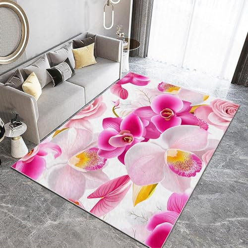 Tappeto Di Poliestere Stampato In 3D Fotografia Rose Orchidee Gigli Tappeti Super Morbido Tappeto Del Soggiorno Camera Tappeto Per Bambini Tappeto, Decorazione Tappeto Antiscivolo 140 x 200 cm