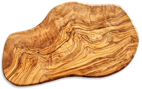 Küchenmaster Schneidebrett aus Olivenholz 40 cm im Naturschnitt, Servierbrett, Steakbrett, Küchenbrett | Holzbrett hygienisch antibakteriell