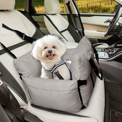 LELEFIDO Hunde-Autositz für kleine, mittelgroße Hunde – erhöhter Haustiersitz mit Sicherheitsgurt, rutschfester Unterseite und Aufbewahrungstaschen für Autoreisen, 52 x 52 cm