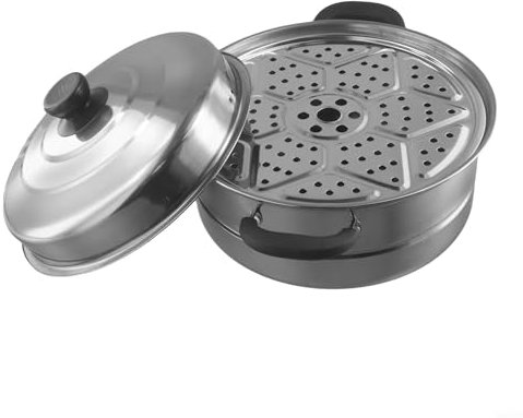 Besttoolifes Steamer Pan | Stainless Steel Steamer | Pots With Tempered Glass Lid & Vent | Twin Handles | Induction Hob Compatible | Vegetable Steamer Pan(26cm)