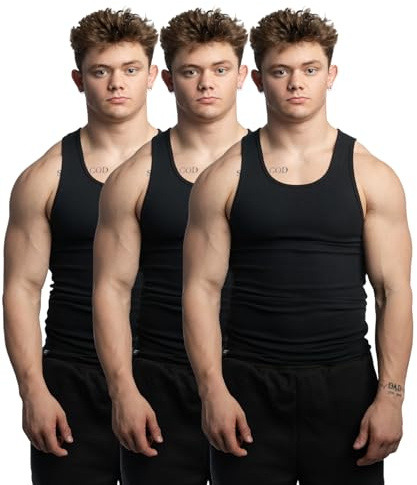 Ekkovision Beaters, Men's Tank Tops, Cotton Spandex Blend Tanks Tops for Men, Comfortable, Durable & Stylish Ribbed Fabric, Ideal Fit for Gym or Casual Wear, 3 Pack, Black, Size Large