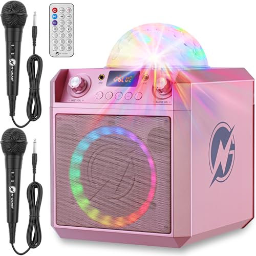 N-Gear Block Party 602 Pink tragbarer Partylautsprecher, 50 W RMS / 300 W Peak, 6 (15 cm) Woofer, Bluetooth, 2 Mikrofone, LED-Lichteffekte, USB/microSD/AUX, Akku 4–6 h, kompakt und leicht