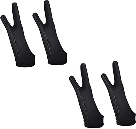 Lurrose 2 Pairs Two-Finger Drawing Gloves for Artists, Black Sweatproof Sketch Gloves for Paper and Tablet Drawing, Anti-mistouch Design for Digital and Traditional Art