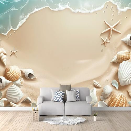 Générique Papier Peint Panoramique Coquillages De Plage 500x280 cm Papier Peint Photo Mural Intissé, Poster Tapisserie Mural Personnalisé 3D Pour Salon Chambre Décoration Murale