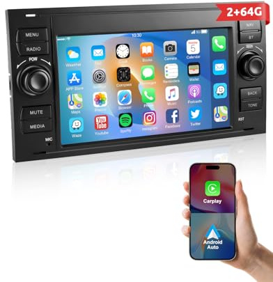 ESSGOO 7 Android 15 2+64G Wireless CarPlay Android Auto für Ford Fiesta | Galaxy Transit Connect MK7 Focus Fusion Kuga S/C-Max, Touchscreen mit Bluetooth,USB,SWC, GPS Navigation, FM/AM Radio