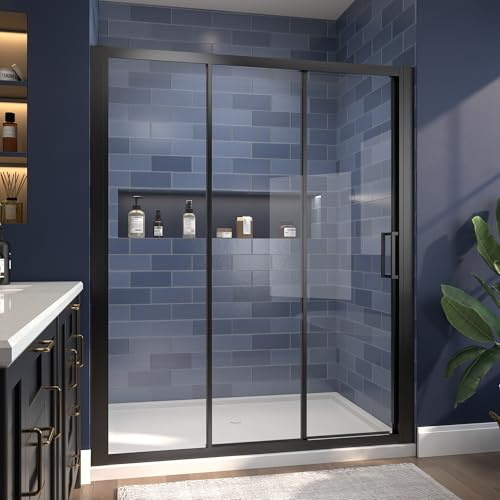 56-60 W x 70 H Triple Folding Sliding Shower Door, 1/4 (6mm) SGCC Tempered Glass Shower Door with 32 1/8 Walk-in Width Matte Black, Reversible, No-Cut Width Adjustment, Stainless Handle
