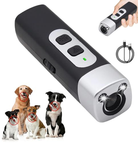 RIRIDAMAI Anti Bell Gerät Hunde, Ultraschall Hundeabwehr, Wiederaufladbar Antibell Ultraschall Gerät mit 3 Einstellbaren Frequenzen LED-Taschenlampe für Kleine Große Hunde Innen Außenbereich Hund