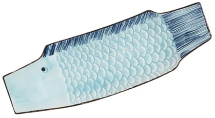 Hemobllo Assiette à Sushi Japonaise en Céramique 11,5 Pouces Bleu, Plat à Sashimi Créatif Multifonction, Vaisselle Familiale pour Restaurant Et Soirée, Assiette Décorative De Poisson
