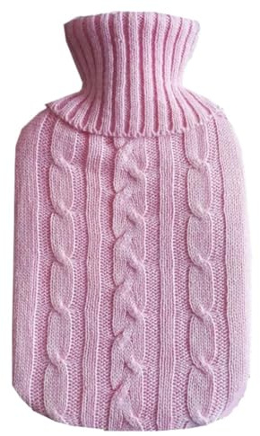 Bouillotte Housse de bouillotte tricotée 2,0 litres, sac souple d'hiver, chauffe-mains, étui gris et blanc, outil réchauffement, protecteur chauffage(Pink)