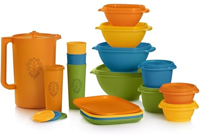 Tupperware Heritage Get it All Retro-Kollektion, 30-teiliges Frischhaltedosen-Set in Retro-Farben, spülmaschinenfest und BPA-frei