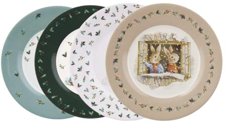 Petit Jour, Juego de 4 platos de Melamina, colección Pierre Conejo, multicolor, diseño de Navidad, redondo, 20 x 20 x 3,5 cm, para niños, 24 m+