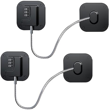 Refrigerator Locks with Password, 2 Pack Fridge Locks for Adults & Kids, Self Adhesive Proofing Fridge Latch for Kitchen Refrigerator, Cabinets and Drawers, Closets, Windows (Black)
