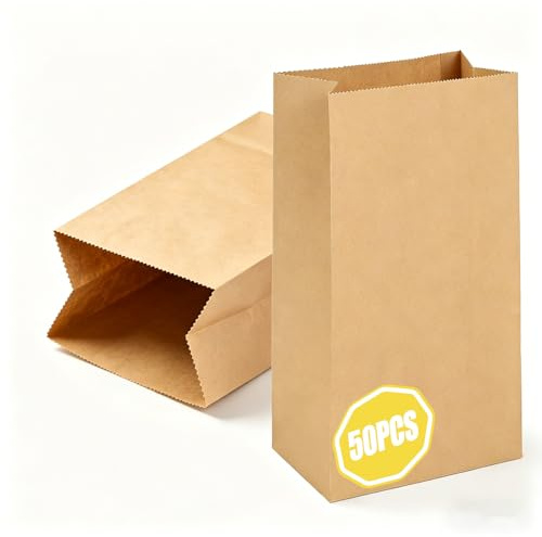 Crisgus 50 Braun Klein Kraft-Papiertüten Butterbrottüten12 x 7 x 21.5cm | Kraftpapier Tüten DIY Tüten für Geburtstag Kommunion Konfirmation Hochzeit Süßigkeiten Und Verpackten Geschenken Paper Pags