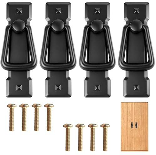 4PCS Vintage Drop Handles, Door Ring Pull Handles Furniture Ring Pulls Antique Drawer Door Bin Cupboard Drop with Screws for Cabinet Bedroom Kitchen Wardrobe Dresser Drawer Cupboard Bookcase, Black