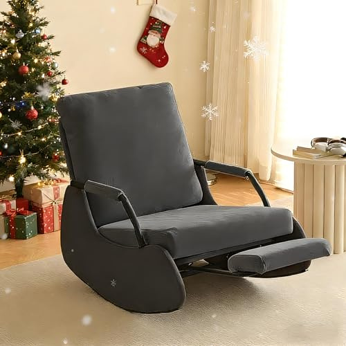 OVLRIJP Schaukelstuhl Schaukelsessel mit 3-Fach Verstellbare Rückenlehne, Lesesessel Bequem, Schaukelstühle Relaxsessel mit Dehnbare Fußstütze, Schwingsessel für Schlafzimmer, Wohnzimmer (Grau)