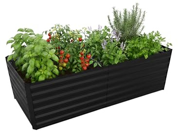 Relaxdays Huerto Elevado Rectangular de Metal galvanizado, 57x180x90 cm, para hortalizas, Hierbas y Flores, Negro