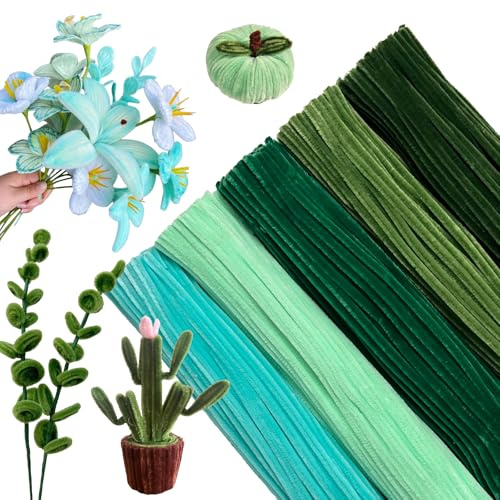 Pfeifenreiniger 500 Stück, 5 Farben 30CM, Pfeifenputzer zum Basteln für DIY | YUJINGTING, Grün, Pipe Cleaner Flower Set, Basteln Blumen, Chenilledraht, für Kreative Projekte Dekorationen und Basteldeko