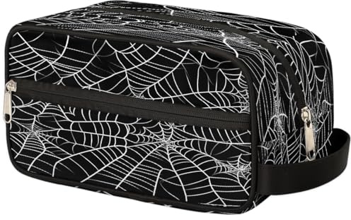 VQUVQV Trousse de toilette de voyage, trousse de toilette de douche, de salle de bain, trousse de maquillage avec poignée pour homme et femme, Toile d'araignée noire